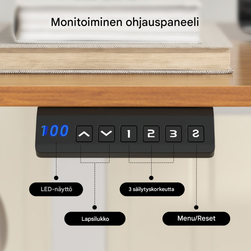 Sähköinen korkeussäädettävä seisomapöytä 140x60 cm luonnonväri