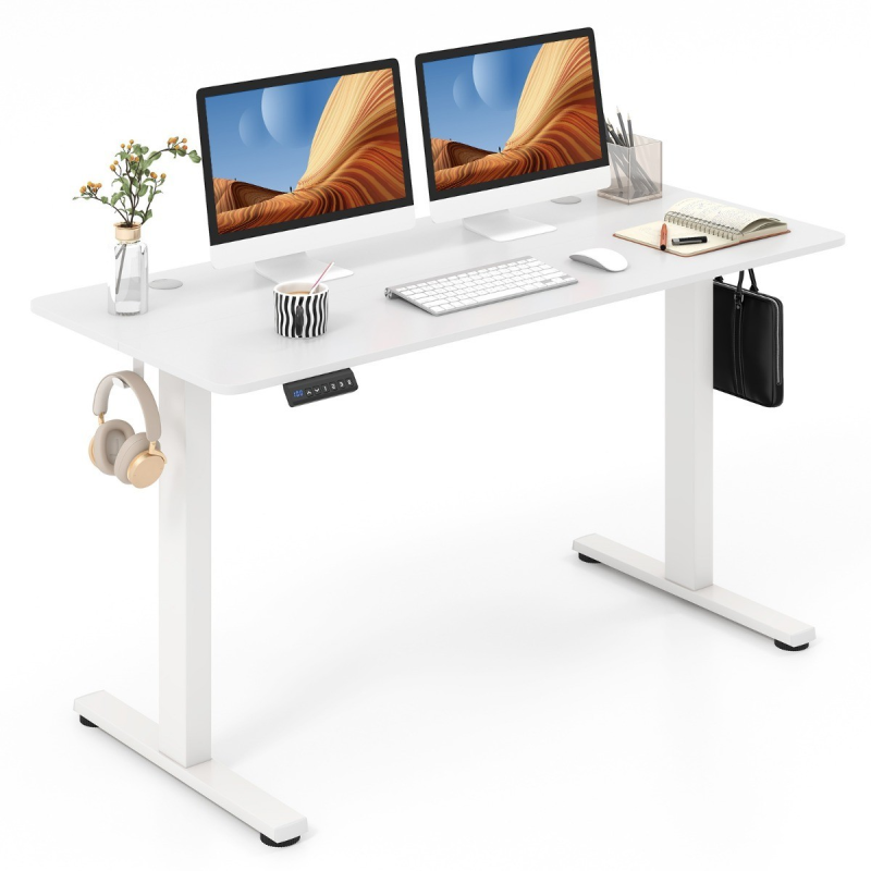 Säädettävä sähköpöytä 140x60 cm valkoinen ergonominen työpöytä
