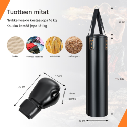 Raskas nyrkkeilysäkki aikuisille 4-in-1 musta setti