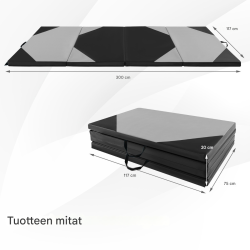 Taitettava vaaleanpunainen voimistelumatto, 300x117x5 cm, kantokahvoilla