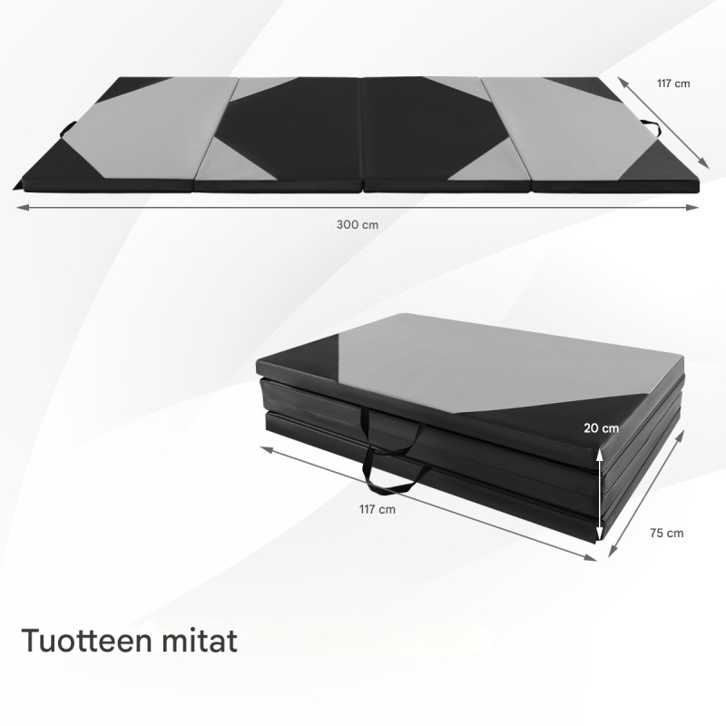 Taitettava vaaleanpunainen voimistelumatto, 300x117x5 cm, kantokahvoilla