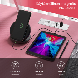 L-muotoinen pelipöytä pistorasioilla ja USB-porteilla, vaaleanpunainen