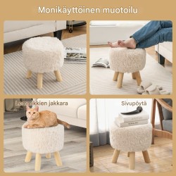 Pyöreä valkoinen tekoturkisjakkara pehmustetulla istuimella