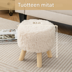 Pyöreä valkoinen tekoturkisjakkara pehmustetulla istuimella