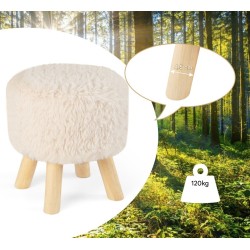 Pyöreä valkoinen tekoturkisjakkara pehmustetulla istuimella