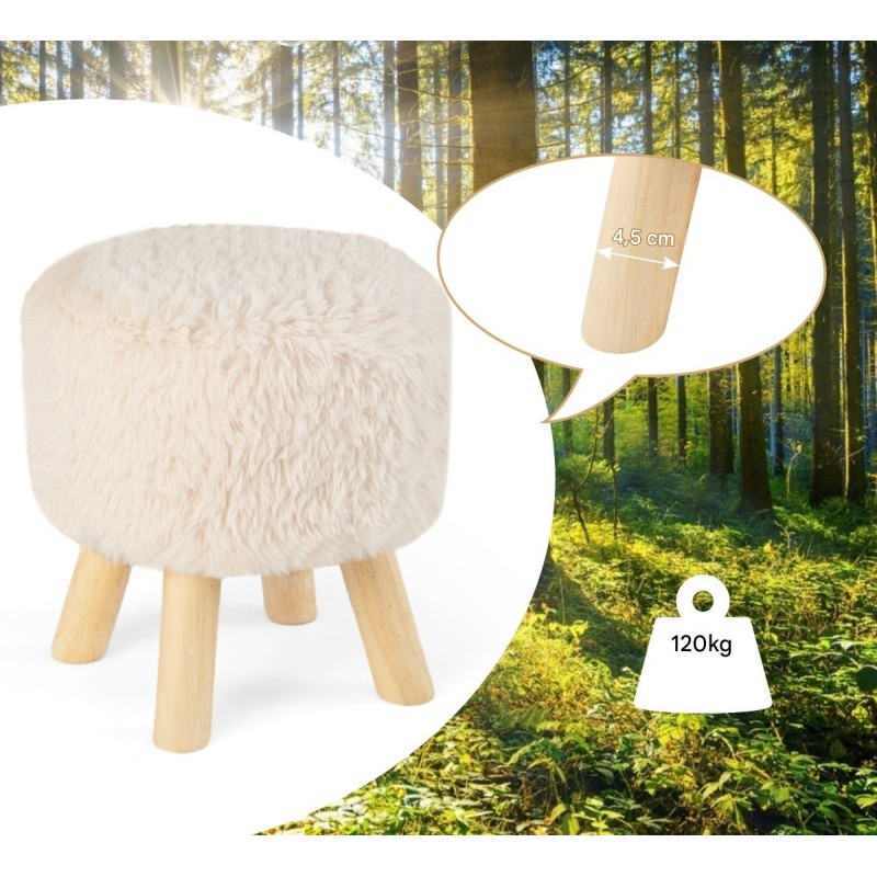 Pyöreä valkoinen tekoturkisjakkara pehmustetulla istuimella