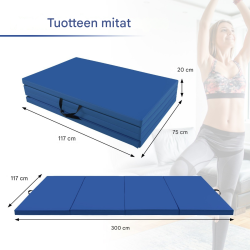 Taitettava sininen voimistelumatto 300x117x5 cm PU-nahka