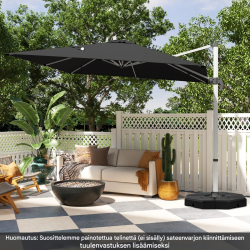 Suuri musta terassivarjo 300x300 cm kääntyvä ja kallistettava