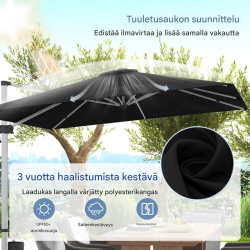 Suuri musta terassivarjo 300x300 cm kääntyvä ja kallistettava