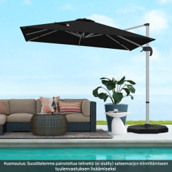 Suuri musta terassivarjo 300x300 cm kääntyvä ja kallistettava