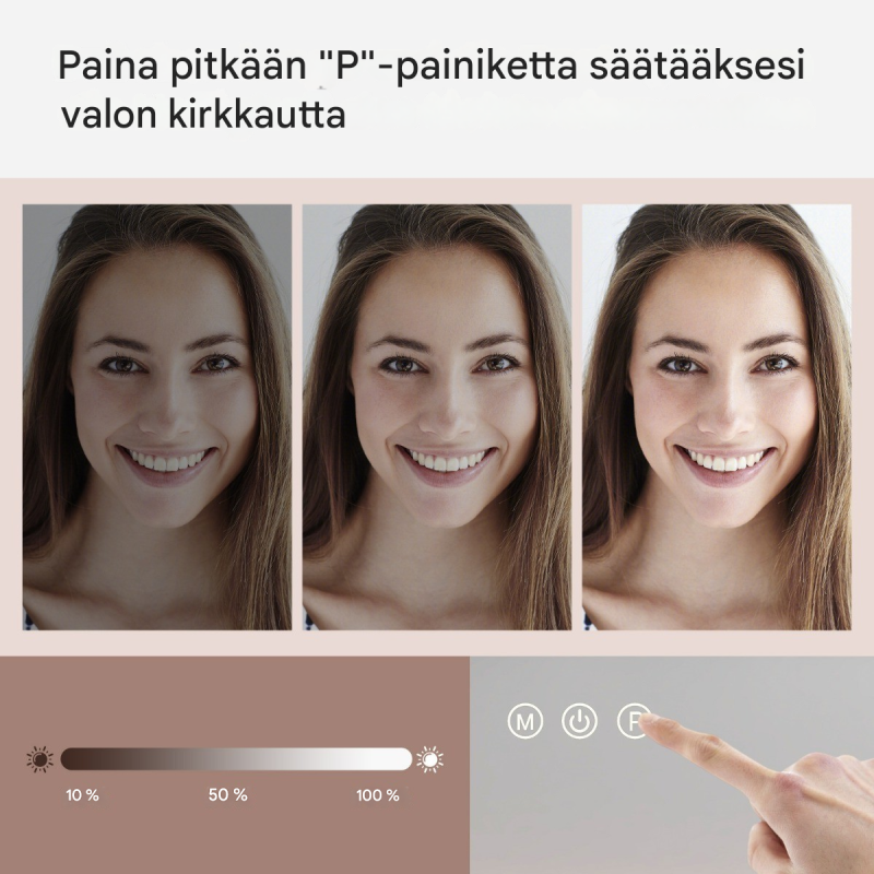 Hollywood-peili valkoisena, 14 LED-valoa, säädettävä kirkkaus