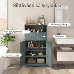 Harmaa kylpyhuonekaappi säädettävillä hyllyillä ja laatikoilla Harmaa kylpyhuonekaappi säädettävillä hyllyillä ja laatikoilla