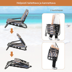 Kokoontaitettavat siniset rantatuolit tyynyillä ja olkahihnalla