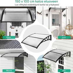Harmaa säänkestävä katos 150x100 cm oville ja ikkunoille