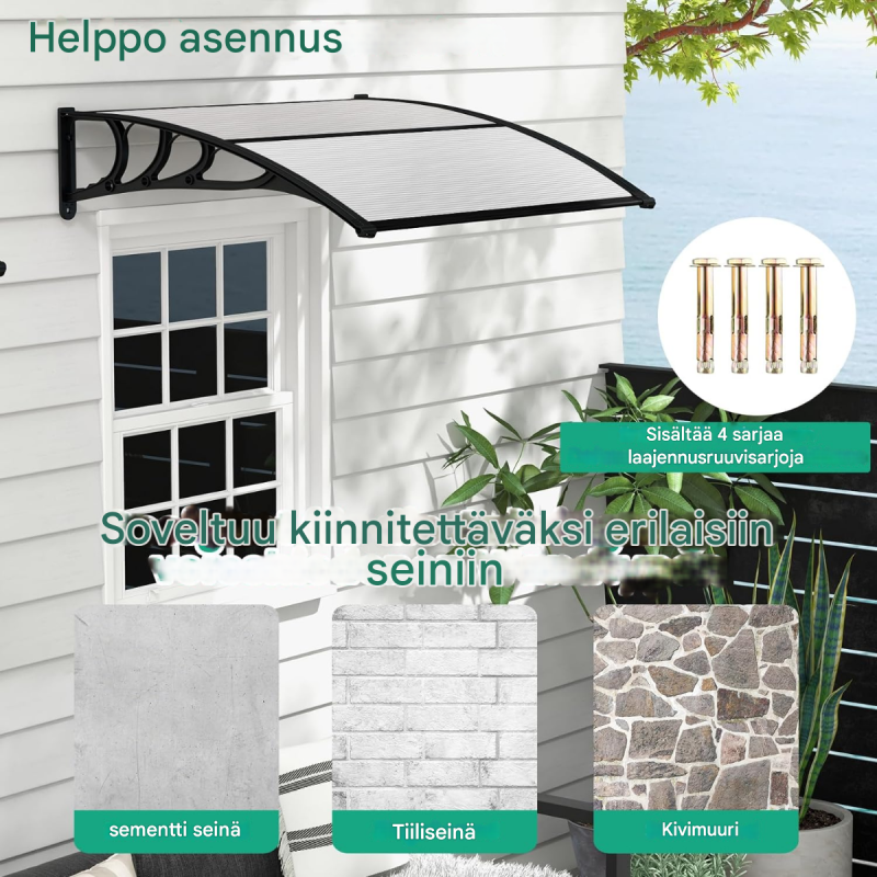 Harmaa säänkestävä katos 150x100 cm oville ja ikkunoille