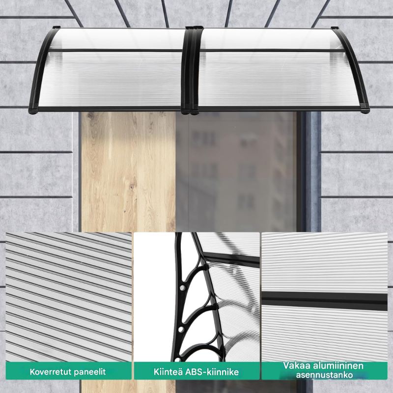 Harmaa säänkestävä katos 150x100 cm oville ja ikkunoille