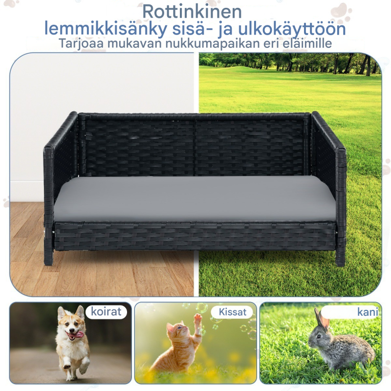 Kestävä harmaa lemmikkisänky PE-rottingista irrotettavalla tyynyllä