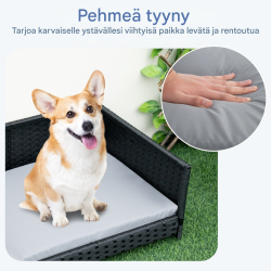Kestävä harmaa lemmikkisänky PE-rottingista irrotettavalla tyynyllä