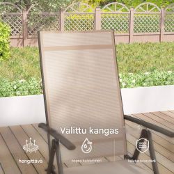 Säädettävä ruskea taitettava ulkotuoli korkealla selkänojalla