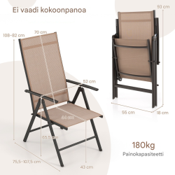 Kahden ruskean puutarhatuolin setti säädettävä selkänoja