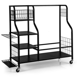 Monikäyttöinen musta golfjärjestelijä pyörillä ja koukuilla