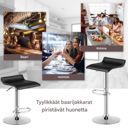 Korkeussäädettävä musta baarijakkara 2 kpl, 360° kääntyvä