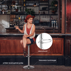 Korkeussäädettävä musta baarijakkara 2 kpl, 360° kääntyvä