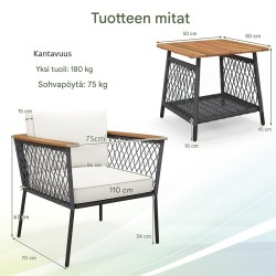 Kolmen osan valkoinen rottinkinen puutarhakalustesetti ulkokäyttöön