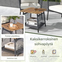 Kolmen osan valkoinen rottinkinen puutarhakalustesetti ulkokäyttöön