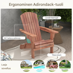 Taitettava ruskea adirondack-puutuoli ulkokäyttöön ergonomisella muotoilulla