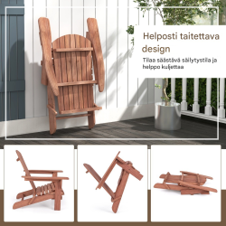 Taitettava ruskea adirondack-puutuoli ulkokäyttöön ergonomisella muotoilulla