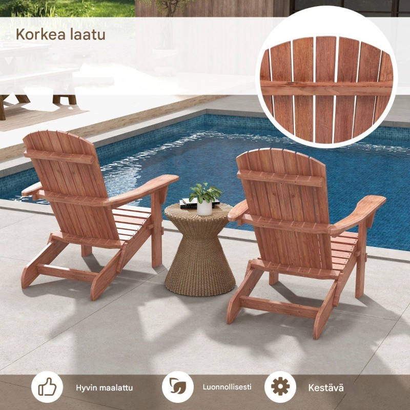 Taitettava ruskea adirondack-puutuoli ulkokäyttöön ergonomisella muotoilulla