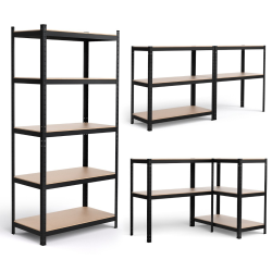 Musta 5-tasoinen metallihylly säädettävillä korkeuksilla