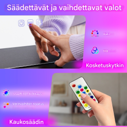 Valkoinen meikkipöytä LED-valaistuksella ja säilytystilalla