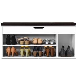 Harmaa monikäyttöinen kenkäpenkki säilytystilalla ja istuinpehmusteella