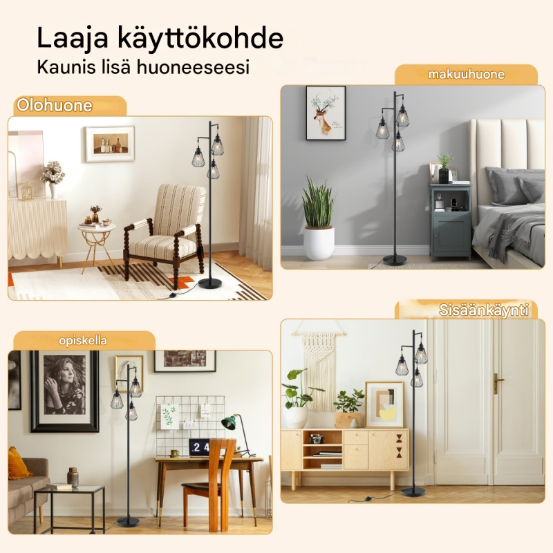 Moderni musta lattiavalaisin kolmella häkkivarjostimella