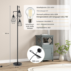 Moderni musta lattiavalaisin kolmella häkkivarjostimella