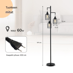 Moderni musta lattiavalaisin kolmella häkkivarjostimella