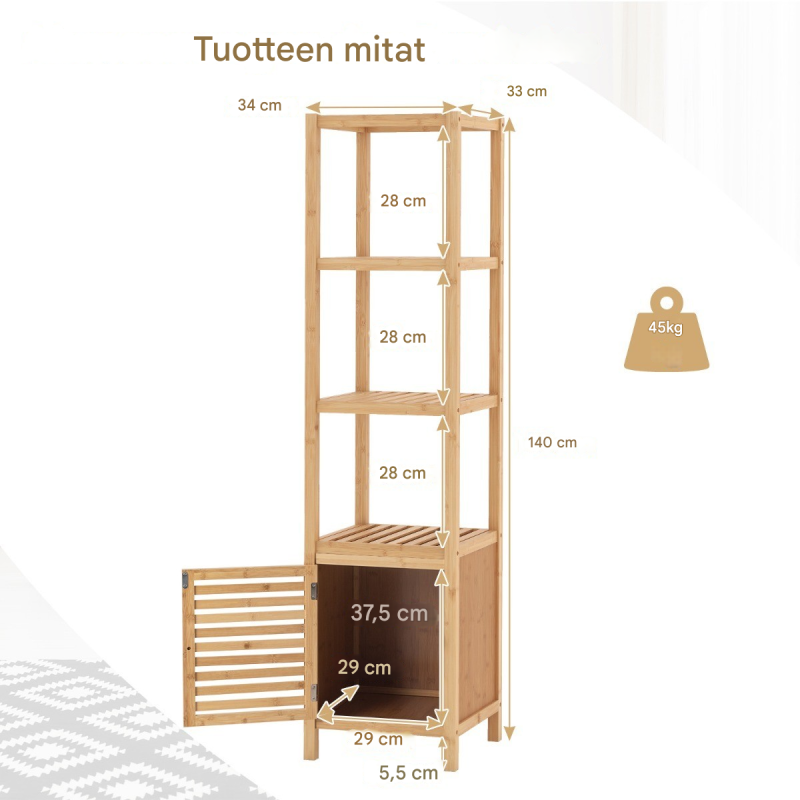 Bambukaappi 4 hyllyä lamelliovella luonnollinen sävy Bambukaappi 4 hyllyä lamelliovella luonnollinen sävy