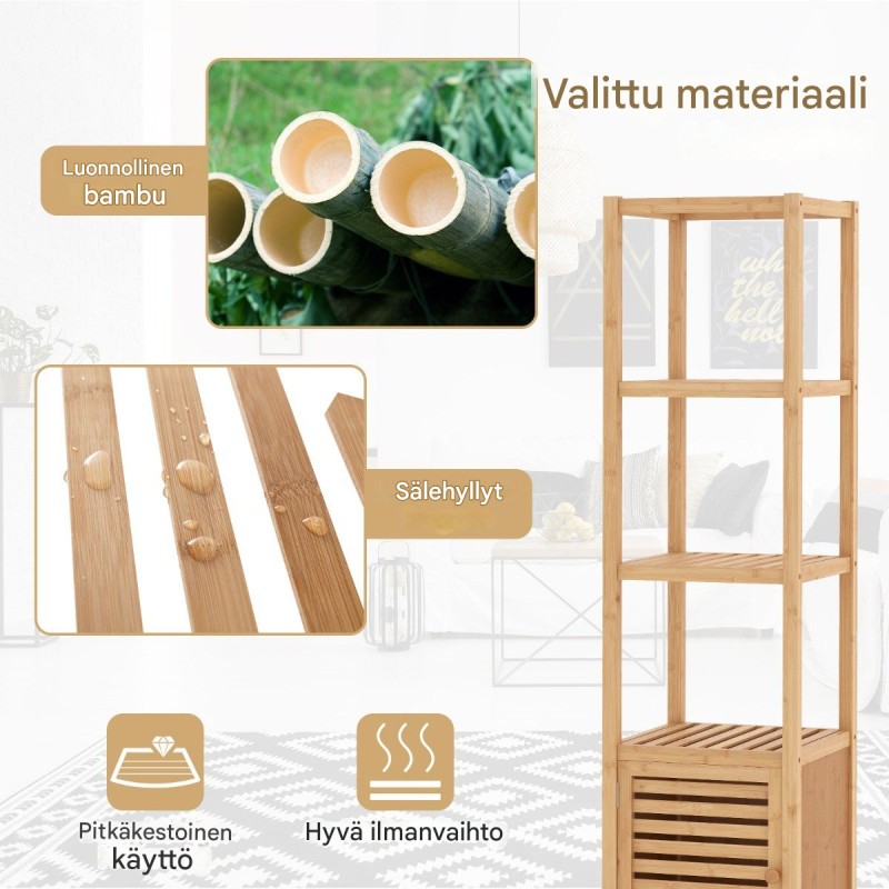 Bambukaappi 4 hyllyä lamelliovella luonnollinen sävy Bambukaappi 4 hyllyä lamelliovella luonnollinen sävy