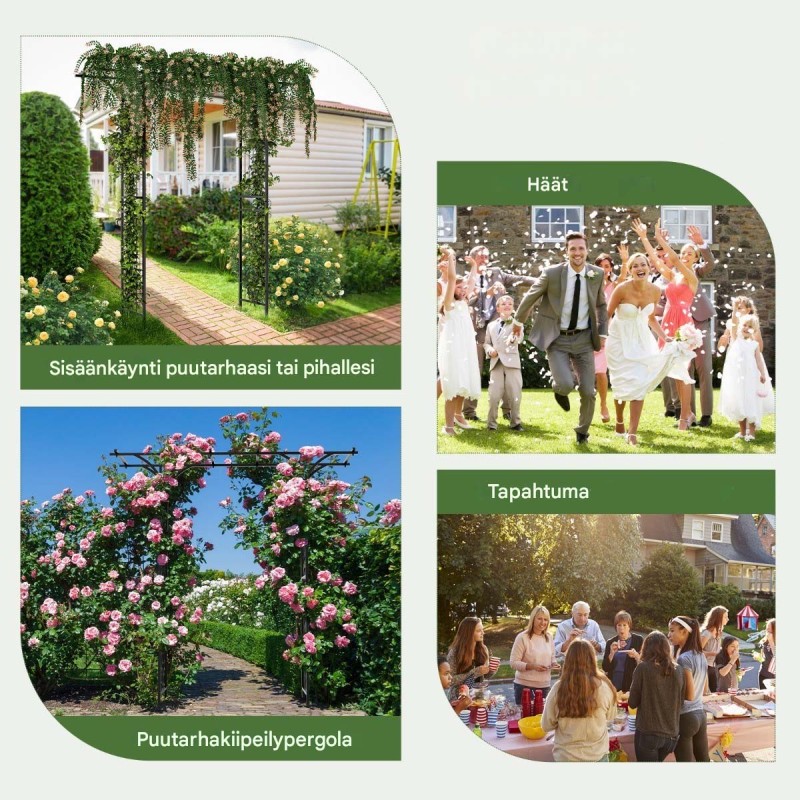 Metallinen puutarhakaari kiipeilykasveille musta 200x52x206 cm