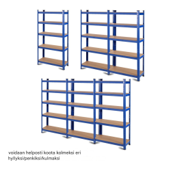 Viiden tason musta metallinen varastohylly 875 kg kantavuus