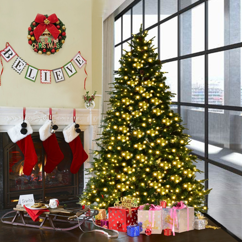 Keinotekoinen joulukuusi led-valoilla, lämmin valkoinen, 240 cm