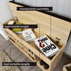 Monikäyttöinen kenkäpenkki säilytystilalla ja istuinpehmusteella