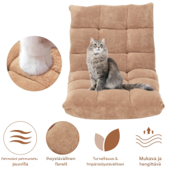 Beige säädettävä lattiatuoli selkänojalla ja koralliflanellilla