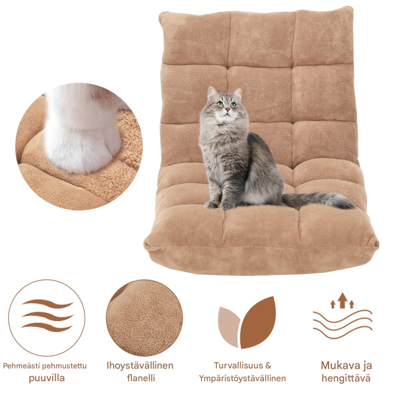 Beige säädettävä lattiatuoli selkänojalla ja koralliflanellilla