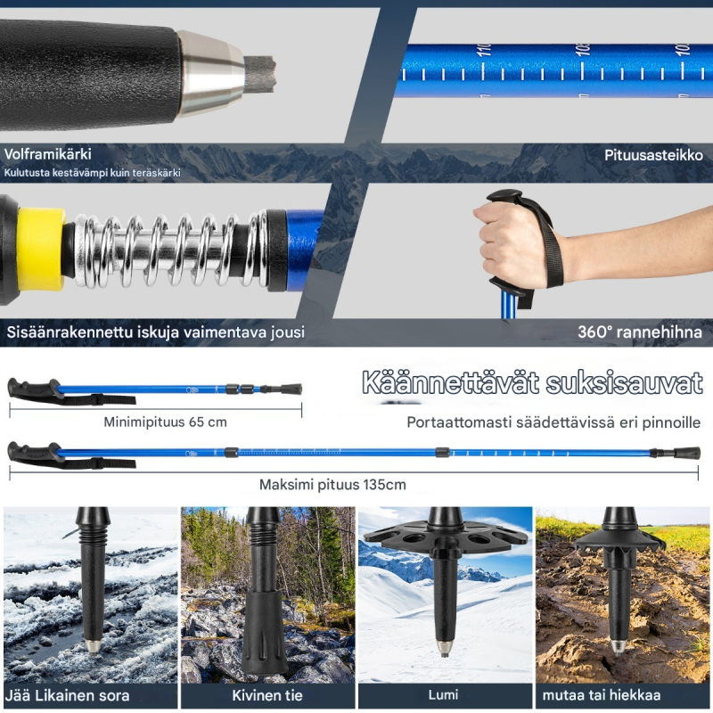 Monipuolinen 4-in-1 lumikenkäsetti aikuisille ja lapsille sininen