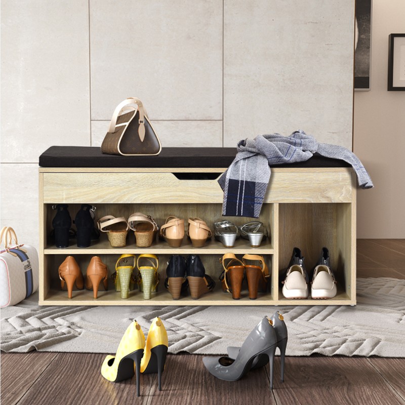 Monikäyttöinen kenkäpenkki säilytystilalla ja istuinpehmusteella