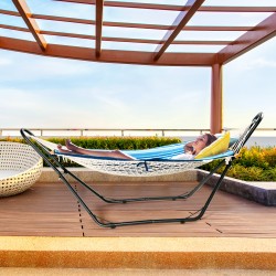 Metallinen riippumattoteline musta säädettävä 150 kg kantavuus