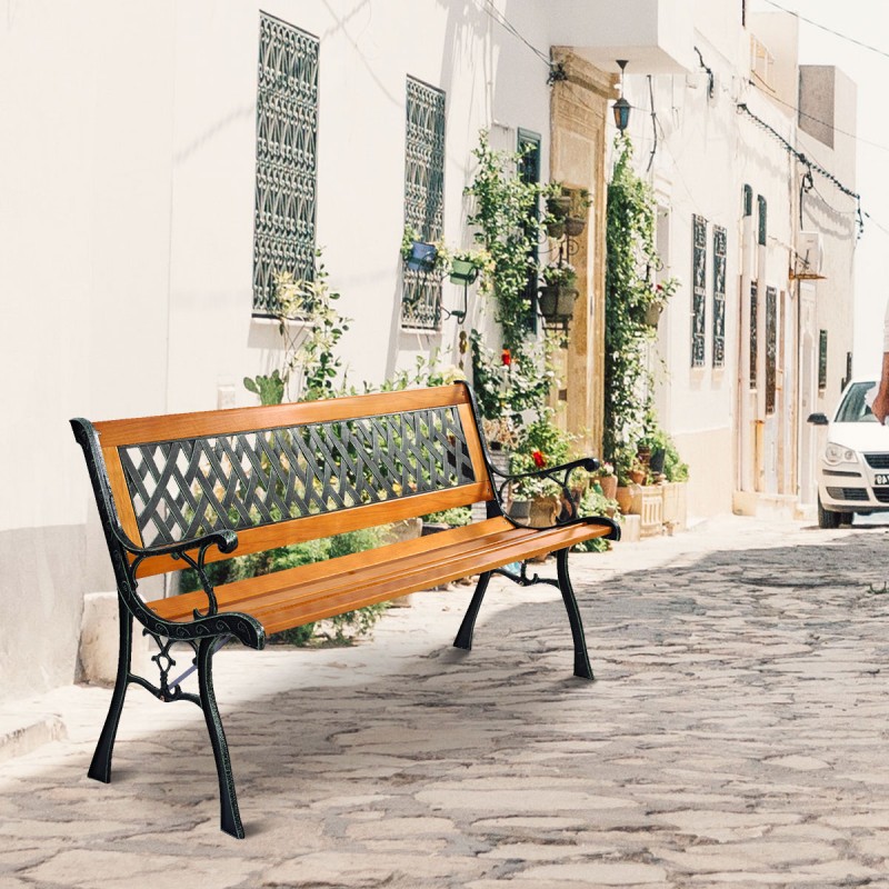 Puutarhapenkki valuraudasta ja puusta ruskea 125x52x73 cm